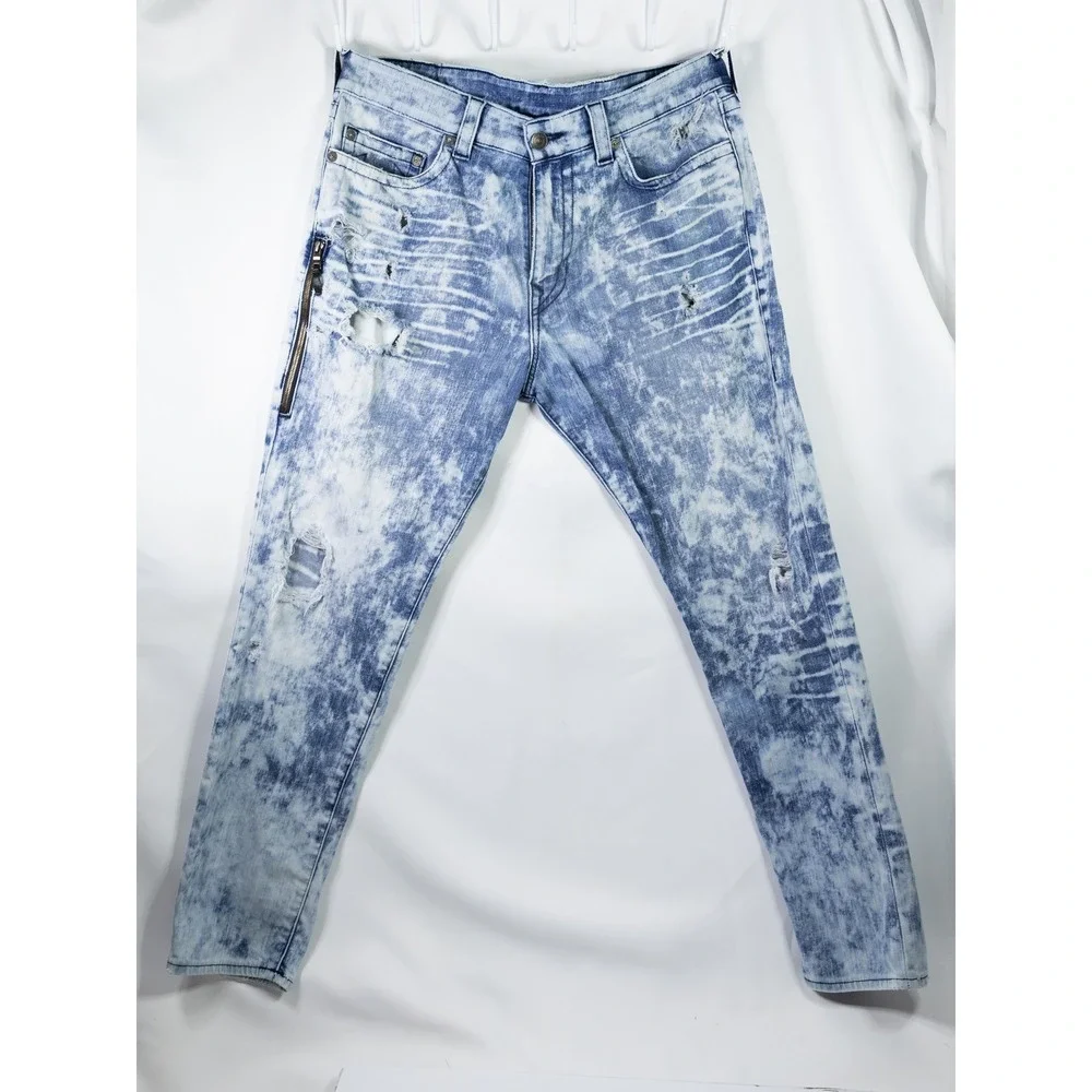 True Religion Mick Jeans Mens 34x30 Slouchy Skinny Side Zip Distressed Y2K